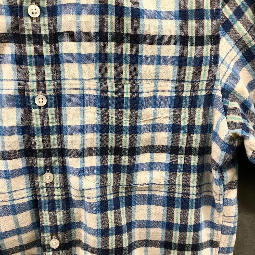 J. Crew Long Sleeve Shirt Mens S Slim Fit Blue‎ Plaid Homespun Slub Cotton